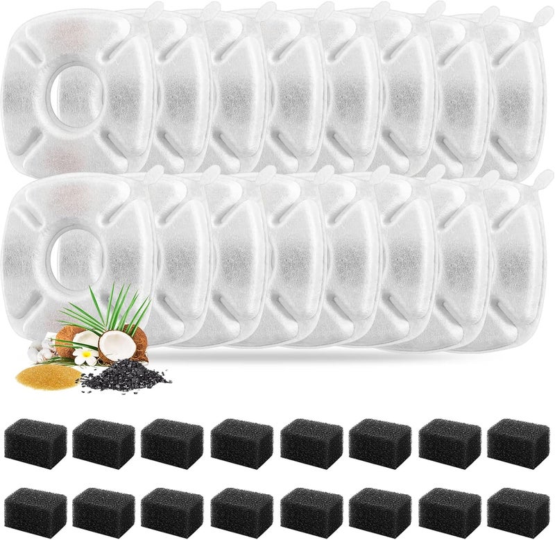 Porens 32 Pcs Cat Fountain Replacement Filters 16 Pack Cat Water Fountain Replacement Filters with 16 Pack Pre-Filter Sponges, Pet Fountain Filter Fit for 95oz/2.8L Automatic Pet Fountain Cat Water Fountain - Image 1